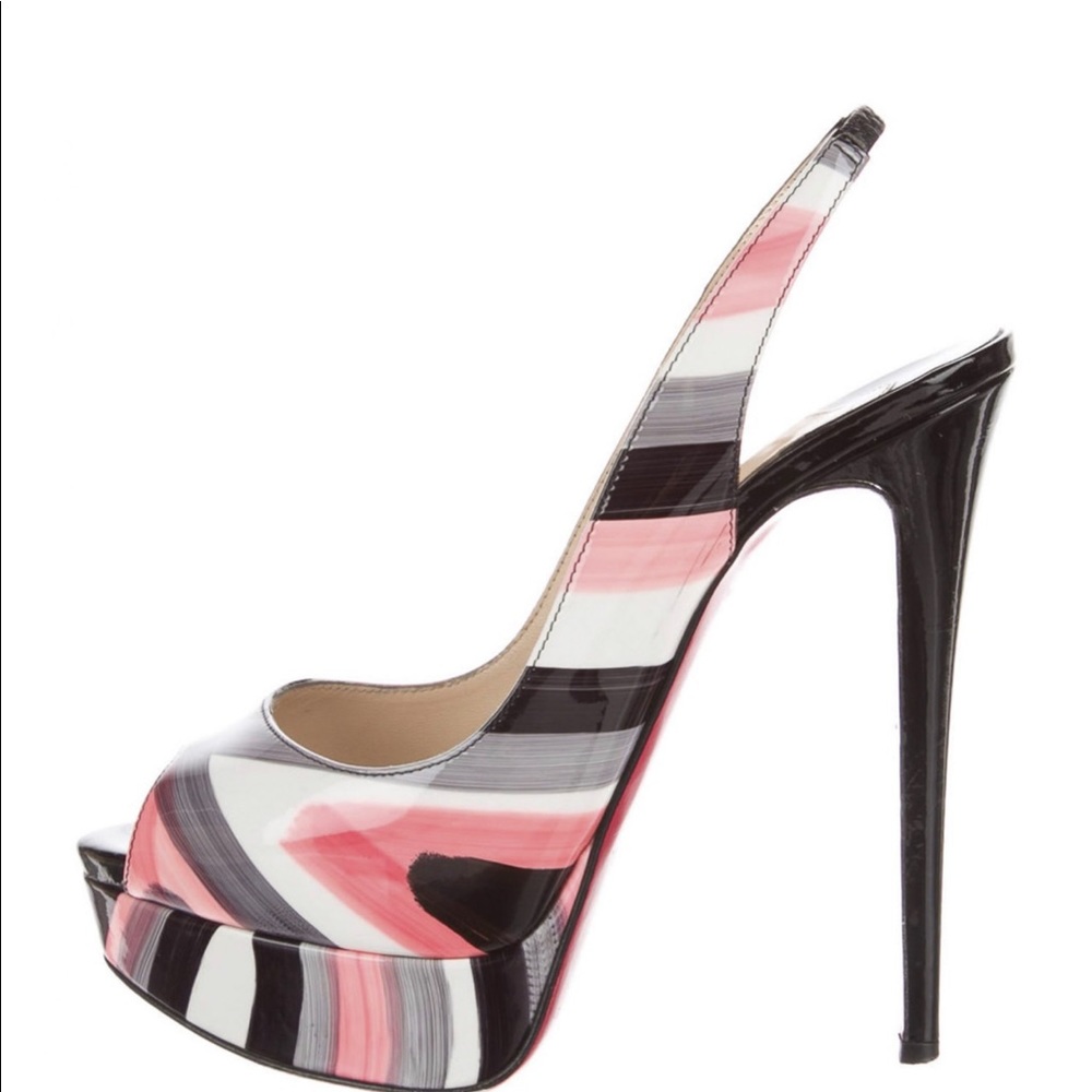 Christian Louboutin Black and Pink Striped Heels